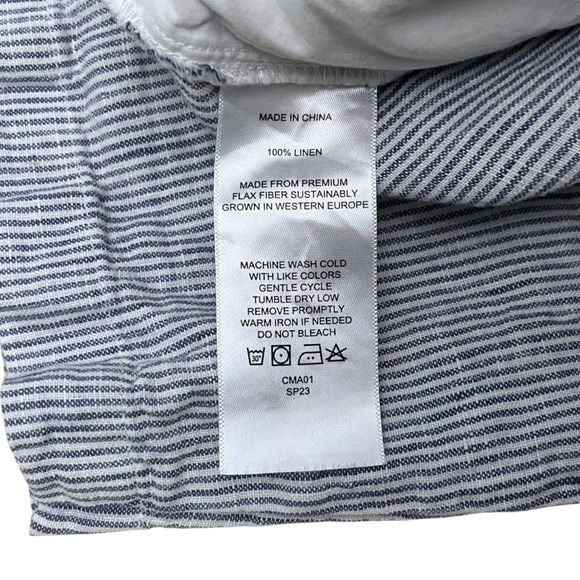 Quince 100% European Linen Pants Blue White Pinstripe Cropped Size Medium Preppy - Picture 9 of 9